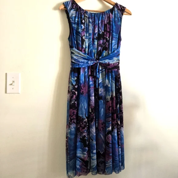 Calvin Klein Cinched Purple, Blue, White Floral Sleeveless Dress Size S